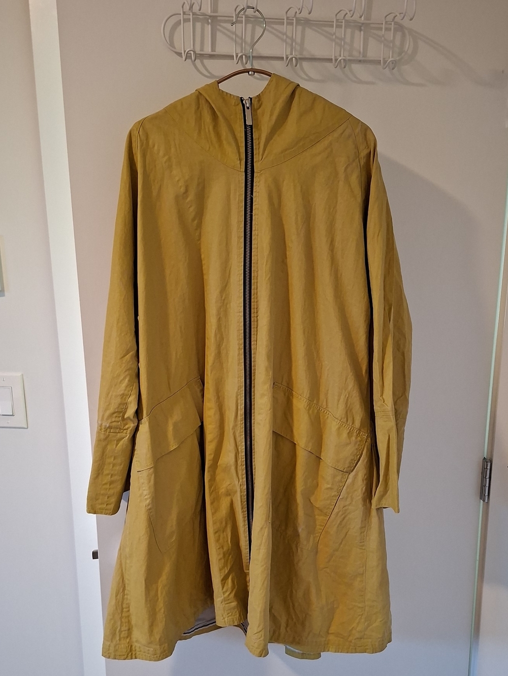 McVerdi Luxe Oversized Danish/Scandi Waxed Cotton/Ramie Mustard Raincoat (XS)